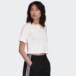 adidas White and Yellow Crop Top
